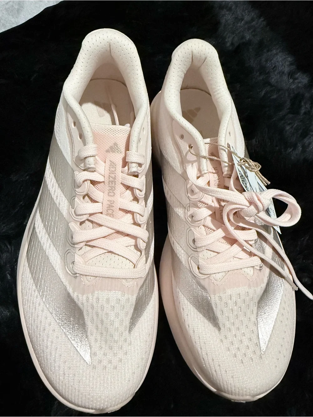adidas Adizero pacer  Shoes in Pale Pink with Metallic Silver Stripes